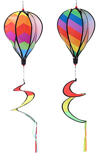 Heißluftballon Ornament 2 Stück aus Stoff, Rotierend für Garten | Fenster und Außenbereich, Regenbogen Windstreifen, Leicht zu Montieren