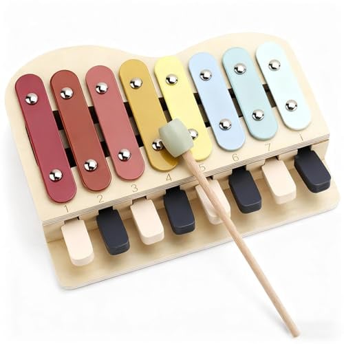 Xylophon Klavier Kinder Piano Glockenspiel Holz Holzspielzeug Baby Musikinstrumente für Kinder ab 1 Jahr Xylophone und Kinderklavier in Einem Musikspielzeug Erwachsene Kinderinstrumente (8-Key)
