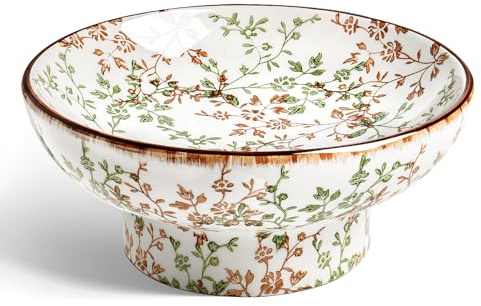LE TAUCI 25 cm Ceramic Decorative Bowl, Key Bowl for Entryway, Handcrafted Sturdy Pedestal Bowl, French Country Bowl for Kitchen Counter, Centerpiece, Vine Green