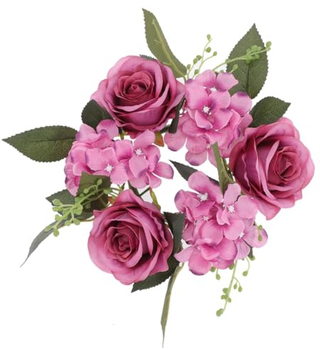 Tofficu Künstlicher Rosenblüten Kerzenkranz aus Kunststoff und Stoff Realistisch Gestalteter Partykranz für Hochzeit und Valentinstag Langlebig und Verblasst (violetter Blumenkranz)