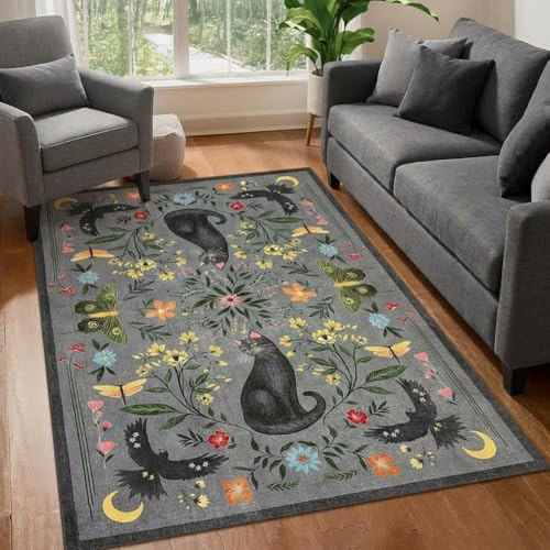 FairyStyle Waschbarer Katzenteppich 80x150cm, Grau Flor Bettvorleger | Kurzer, rutschfest, Faltbare Fleckenabweisende, Flor Wohnzimmer, Schlafzimmer, Kinderzimmer