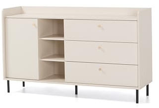 Masseno Kommode ASTREA 153,5 cm Sideboard mit 3 Schubladen und 1 Türen für Wohnzimmer Schlafzimmer Modern 153,5x42x91 cm Beige/Beige