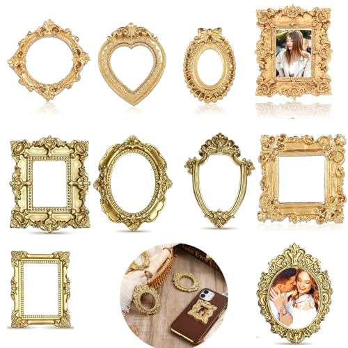 Yolistar Set de 10 Mini Marcos Vintage Dorados, Estilo Barroco, Tamaños Variados, para Joyas DIY, Decoración del Hogar y Regalos