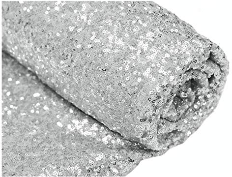 ShinyBeauty Pailletten-Stoff Meterware Schwarz 92 cm Sparkly Glitzernder Stoff (92 cm, Silber)