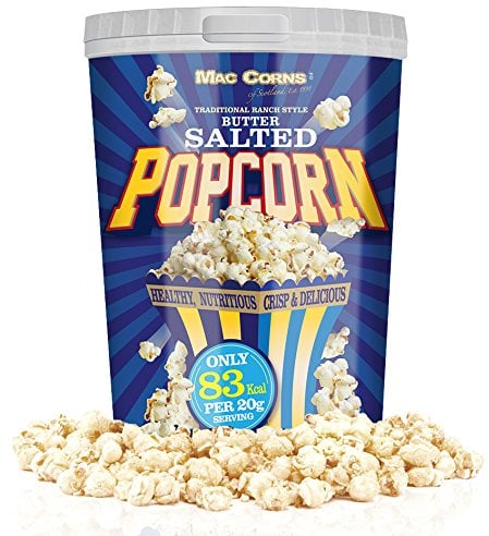 MacCorns Salted Butter Popcorn (12 x 30g) 1 Litre Tub - Salted Popcorn Seasoning for Kids & Adults - Traditional Healthy Popped Pop corn, Perfect for Glaze-On, Movies & Party Garnish