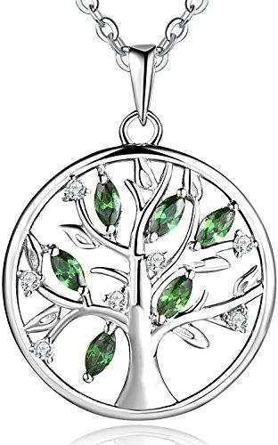 JO WISDOM Halskette Baum Des Lebens,Kette anhaenger silber 925 baum des lebens Familie Anhänger Halskette mit 3A Zirconia Mai Geburtsstein Smaragd Farbe,Damen Schmuck,kette: 45-50CM,Schmuck für Frauen
