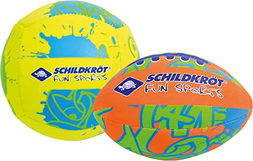Schildkröt® Mini-Ball-Duo Pack, Set bestehend aus 1 Volley und 1 American Football, Ø 9 cm, griffig und salzwasserfest, ideal für Strand und Wasser, 970281
