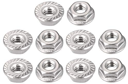 sourcing map 1/4-20 Serrated Flange Hex Lock Nuts, 304 Stainless Steel, 10 Pcs