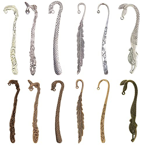 SUNNYCLUE 12 stücke Mixed Metal Lesezeichen Haarnadel Streifen Haken Geschnitzte Antike Vintage Schmuck Machen Charms Entdeckungen Zubehör für Crafting