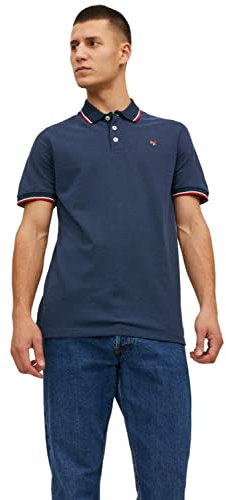 JACK & JONES Mens Pique Polo Shirt - Navy Blazer/Denim Blue - S