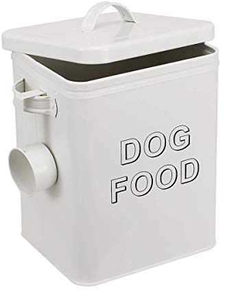 Pethiy Boîte de Rangement pour nourriture et friandises animaux-Conteneur Croquette Chiens Avec une pelle -Couvercles en hermétiques-Acier carbone revêtu- Capacité 2,5 kg nourriture Boîtes-Blanc
