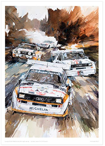 MINSEOK Wasserfarben-Poster, Raumdekoration, Premium-A3-Kunst, Altes Auto, Perfekte Wandkunst, Geschenk, Dynamische Rallye-Sportwagen