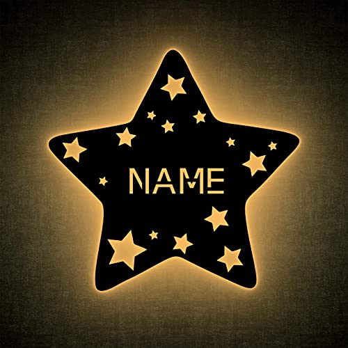 LEON FOLIEN Sternchen Stern LED Deko Schlummerlicht Nachtlicht personalisiert mit Wunsch Namen coole Schriftart Lasergravur Abendlicht Kinderzimmer Wohnzimmer Geschenk - in 13 Farben