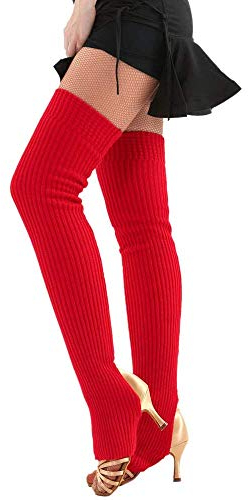 Nanxson Damen Beinwärmer Winter Gerippt Gestrickt Beinstulpen Strumpf für 80er Jahre Party Dance Sport Yoga TTW0072 (rot)