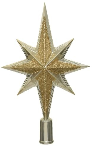 Christbaumspitze Kunststoff 25cm Stern mit Glitzer Weihnachtsbaumspitze Perle hellgold