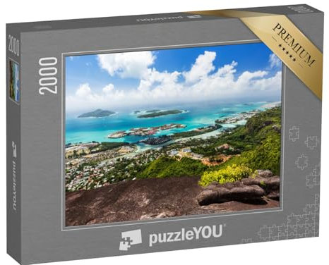 puzzleYOU: Puzzle 2000 Teile „Blick vom Mount Copolia mit Granitfelsen auf die Hauptstadt Victoria, Seychellen“ – aus der Puzzle-Kollektion Seychellen