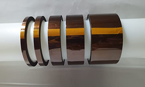 Kapton Tape Set 5 Größen 5mm 10mm 20mm 30mm 50mm 33m / 3d Drucker Hochtemperatur-Film Hitzebeständiges Polyimid-Kapton-Band Braun Gold, das klebrig ist