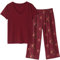 Vozanet Damen Pyjama Set Weiche V-Ausschnitt Nachtwäsche Top und Capri Pj Lounge Sets Cartoon Herzform Katze Nighty Plus Size, Blumen-rot, L