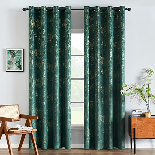 EMEMA Samtvorhänge Vorhang Blickdicht Vorhänge mit Ösen Gardinen Deko Ösenvorhang Dekoschal Dekogardinen für Schlafzimmer Wohnzimmer 2er Set 140 x 225 cm(B x H) Dunkelgrün