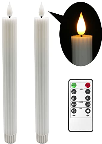 Yme 2er LED Stabkerzen mit Timer & Fernbedienung, Batteriebetrieben, Echtwachs, Flackernd/Konstant für Hochzeit Tisch Home Deko Weihnachten Wohnzimmer