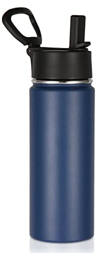Volhoply 530ml 18oz Kids Insulated Water Bottle, Stainless Steel Water Bottles with Straw Lid, Wide Mouth Double Wall Vacuum Sports Travel Flask for Cold Drink (Navy,1 Pack)