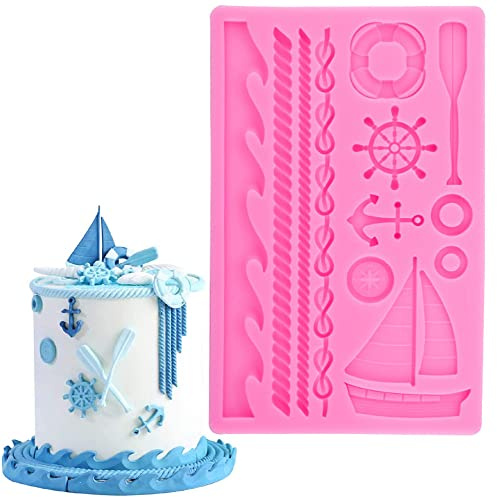 DUBENS Segeln Schiff Thema Silikonform Fondant Formen Meer Wellen Segelboot Silikonformen Gum Paste Formen Candy Schokolade Formen für Kuchen Dekoration Zucker Handwerk
