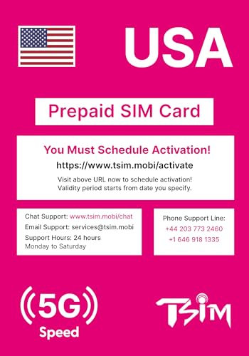 TSIM Carte SIM américaine prépayée pour 60 Jours de Voyage | Données Haut débit illimitées 4G/5G aux États-Unis | Appels locaux illimités + appels entrants et SMS gratuits