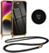 Vauki handyband für iPhone 14 Hülle mit Band, Handyhülle mit Kette, Herz Motiv, Ultra Dünn Stoßfeste Aesthetic Case mit Kordel zum Umhängen für iPhone 14 6.1, Schwarz