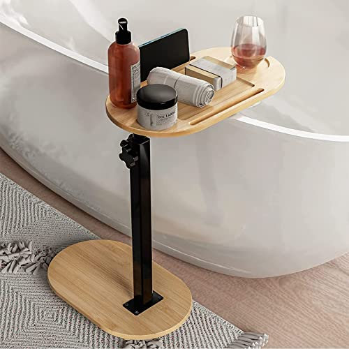 AMORPO Badewannenablage Bambus, Badewannentablett, Bathtub Tray, Badebrett, Wannentisch für Badewannen mit Verstellbarer Höhe, Boden-Badewannen-Ablage für Luxus-Badewannen-Zubehör
