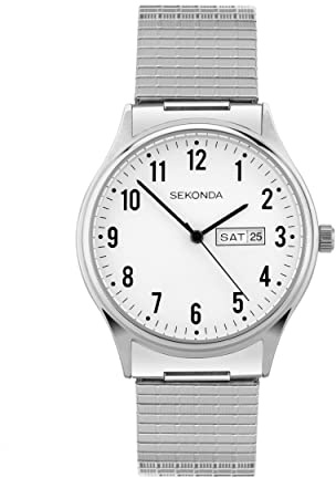 Sekonda Hall Mens Analogue Watch 38mm dial | Mineral glass crystal, expanding bracelet - no clasp needed, day and date display, ion-plated case