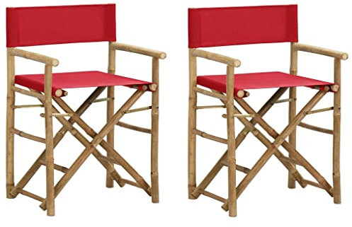 ZQQLVOO Klappbare Regiestühle 2 STK. Rot Bambus und Stoff, Esszimmerstühle für draußen, Sitzgelegenheiten für draußen, Stühle für draußen für Patio, Terrasse, Garten, Hof