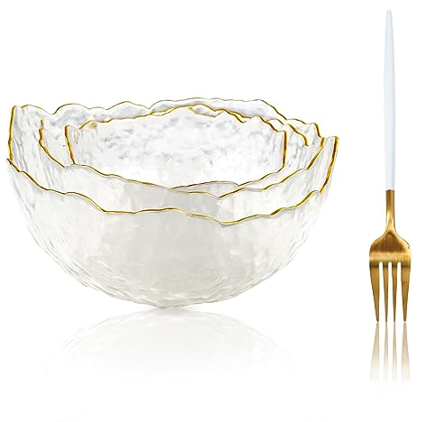 Soulnioi Ensemble de saladiers en cristal - Pour fruits, bonbons, collations, desserts, bols décoratifs avec fourchette pour la maison, mariage, fête - 380/700/1450 ml