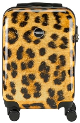 Princess Traveller Animal Print - Reisekoffer - Leopard - Handgepäck - 55 cm - Doppelräder - Hartschalen ABS Trolley (Gelb, Handgepäck)