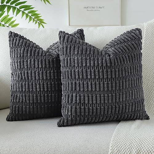 JOTOM 2er Set Kordsamt Weicher Kissenbezüge Moderne Kissenhüllen Dekorative Sofakissen Dekokissen Zierkissenbezug für Wohnzimmer Sofa Schlafzimmer Dunkelgrau 50x50 cm