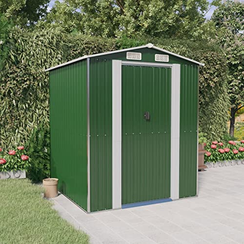 BULANED Geräteschuppen, Gerätehaus, Fahrradgarage, Gartenhütte, Fahrradunterstand, Gartenhäuschen, Garten Hütte, Fahrrad Unterstand, Grün 192x191x223 cm Verzinkter Stahl