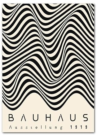 Abstrakte Bauhaus-schwarze Streifenlinien, moderne Wandgalerie, Kunst-Leinwandgemälde, nordische Poster und Drucke, Wohnzimmer-Inneneinrichtung (Color : E, Size : 40X50 cm Unframed)