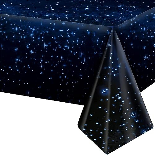 Xinfin 1 Pack Weltraum Tischdecke Blau, 137x274 cm Galaxy Wasserdicht Tischdecken für Weltraum Themenparty Kindergeburtstag, Hochzeit, Weltall Deko (1PCS, Sternenhimmel)