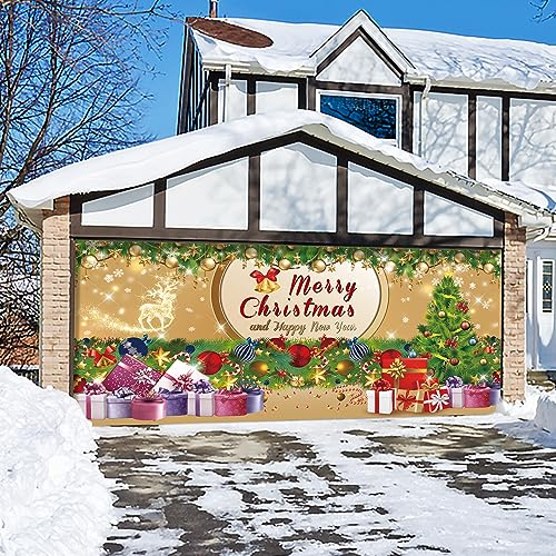 PEUTIER Bannière de Porte Noël, 1,85 x 4m Grand Bannière Garage avec Corde Peinture Murale de Porte de Garage de Noël Toile de Fond de Porte de Garage de Noël pour l'Extérieur Fourniture de Fête