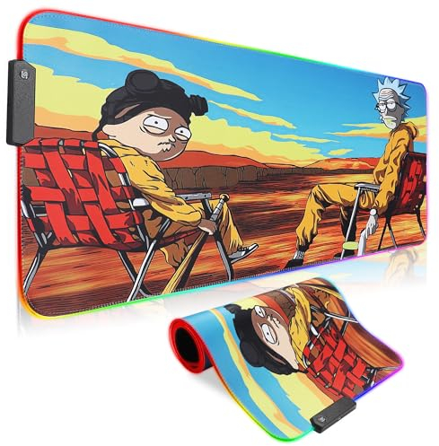 Bimormat Anime RGB Gaming Mauspad,800x300x3mm Groß Mousepad XXL,LED Schreibtischunterlage mit Rutschfester Gummibasis und Haltbaren Genähten Kanten für Personalisierter Gamer(80x30 DE-FGrikchair)