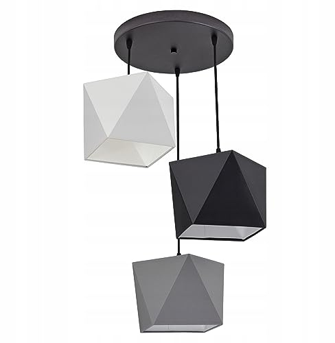 FKL DESIGN Home Deco Hängelampe Kinderlampe für Kinderzimmer schöne Hängeleuchte Metall verschiedene Varianten 299-E3D (Weiss-Schwarz-Grau)