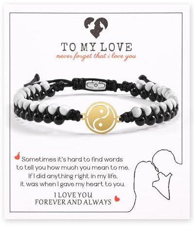 QianSiLi Tai Chi Yin Yang Naturstein-Armband, Distanz-Armbänder, Armbänder für Seelenverwandte Paare, Familien, Freundschaft, Geschenke zum Jahrestag, Geburtstag, Valentinstag, Unisex