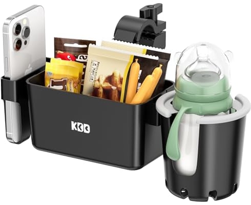 Stroller Cup Holder with Snack Tray, 3-in-1 Universal Stroller Tray with & Phone Holder, Removable Drink Holder, 360 Rotation Tray Attachment for Uppababy, Nuna