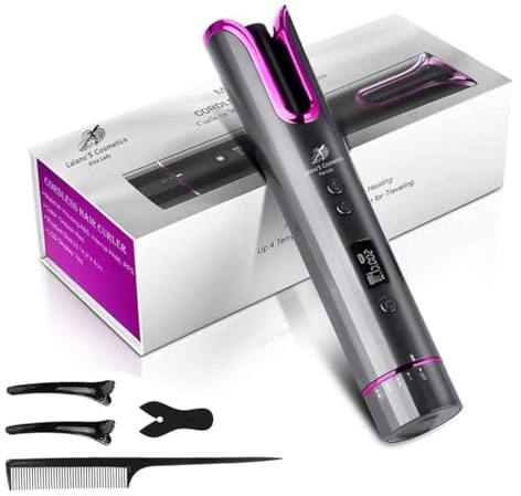 Lalano’S Cosmetics Automatischer Lockenstab – Kabelloser Smart Hair Curler mit LCD-Display, Keramikbeschichtung, 4 Temperatureinstellungen, Timer, USB wiederaufladbar – für glänzende Locken & Wellen