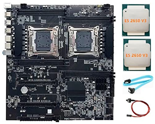 Lisher X99 Dual Socket LGA2011-3 Dual Processor Motherboard Supports DDR4 RECC Memory + 2 XE5 2650 V3 Processors + Cable + Switching Cable