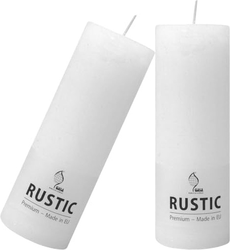 2 Rustik Stumpenkerzen von Gala - Weiß - 2 Stück - 19 x 6,8 cm - Dekorative Haushaltskerzen - Lange Brenndauer - Unparfümiert - Natürliches Pflanzenwachs - Ohne Palmöl - Advent - Weihnachten - Kerzen
