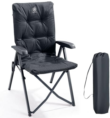EVER ADVANCED Campingstuhl Faltbar Rückenverstellbar in 4 Positionen 150 KG Belastbarkeit Klappstuhl Luxus 6cm Dicke Gepolstert Gartenstuhl Hohe Lehne Angelstuhl für Camp Garten Balkon Alu+Stahl