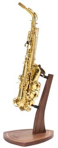 Musbeat Saxophone Stand, Saxophone Stand for Alto and Tenor, Walnut Hardwood Alto Sax Stand with Soft Silicone Yokes, Handcrafted Wooden Tenor Saxophone Holder for Home Studio Display