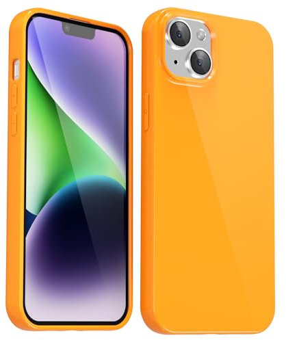 Svanove for iPhone 13/ iPhone 14 Case Silicone, Glossy Soft Rubber Gel Jelly Cute Protective Plastic Simple Plain Phone Case Cover for Women Girl, Slim Thin Flexible Shockproof TPU, Neon Orange