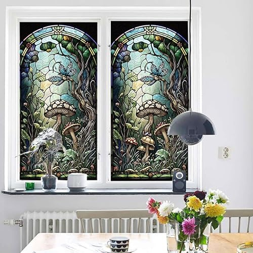Fensterfolie Grüne Pilze Milchglasfolie Fensterfolie Blickdicht Milchglasfolie Selbstklebend Fenster Sichtschutzfolie Fenster Badezimmer Folie Fenster Sichtschutz 1P (45x100cm)