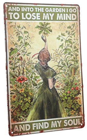 Vintage Metal Tin Sign,Gardening Retro Fun Metal Tin Sign,I Go to Lose My Mind and Find My Soul,Hippie Girl Poster Vintage Sign Home Wall Decor for Home Kitchen Bar Club Decoration(8×12inch)